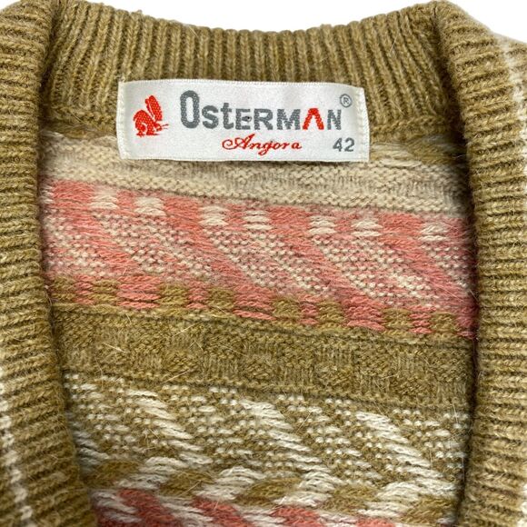 Osterman Angora Sweater Mens Size 42 Multi Striped Wool Blend V Neck Pullover - Picture 6 of 10